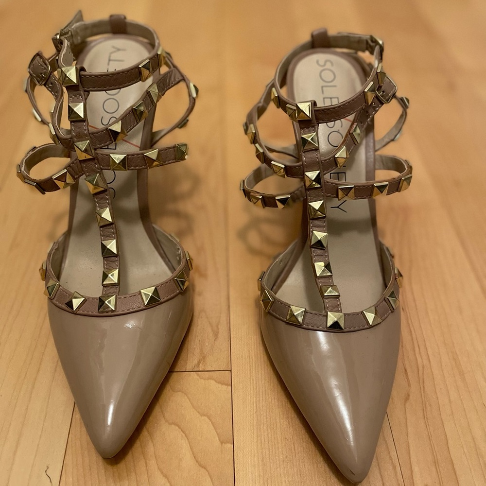 Nude Sole Society Studded Pumps